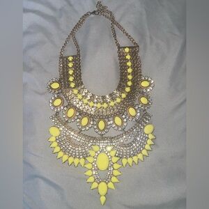 Statement Yellow and Gold Layered Bib Necklace - Women Jewelry